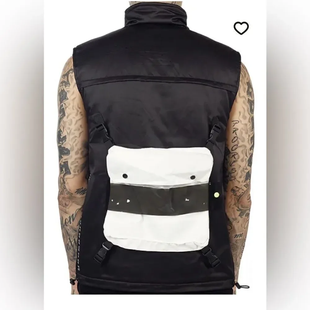NWT The Hideout Clothing Men’s Black White YK Tech Puffer Vest - Size 2XL
